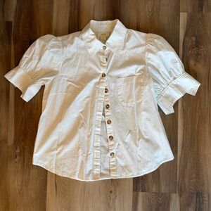 Maeve by Anthropologie Ivory Puff Sleeve Button Down Blouse Small